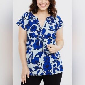 Motherhood Maternity Flutter Sleeve Floral Maternity Blouse - S